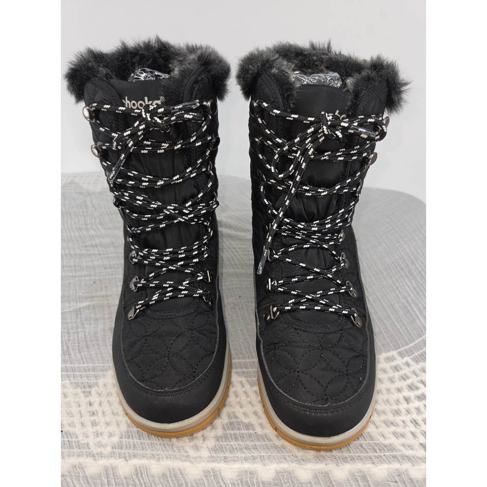 Chooka Belltown Mid Faux Fur Black Quilted Lace Up Snow Rain Boots Womens 7